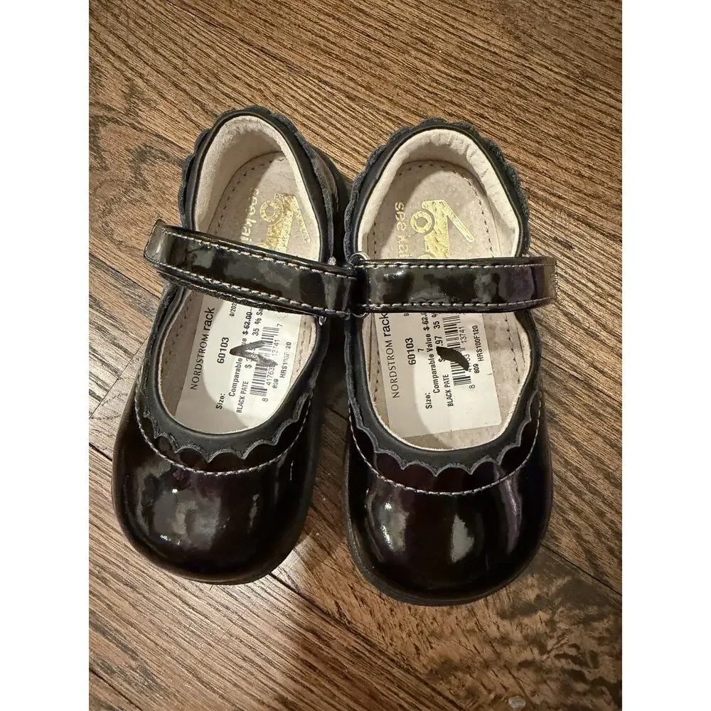 See Kai Run Jane II Black Patent Leather Mary Jane Shoes Size Toddler Girl 7 NEW